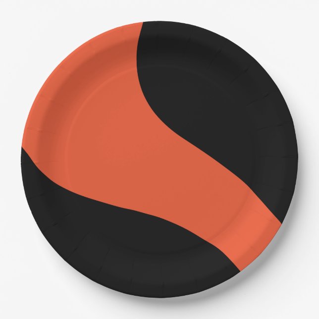 Simple Waves in Black and Orange Paper Plate (Front)