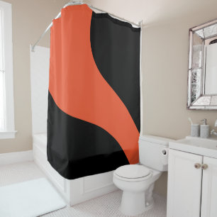 Simple Waves in Black and Orange Shower Curtain