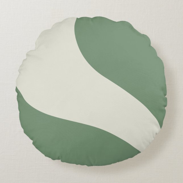 Simple Waves in Green Round Cushion (Front)