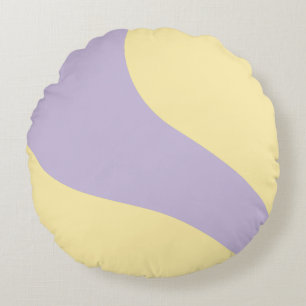 Simple Waves in Pastel Yellow and Purple Round Cushion