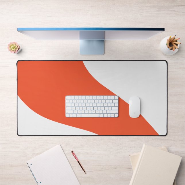 Simple Waves - Orange and White Desk Mat (Office 1)