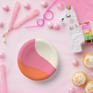 Simple Waves - Pink, Orange and Cream Paper Plate