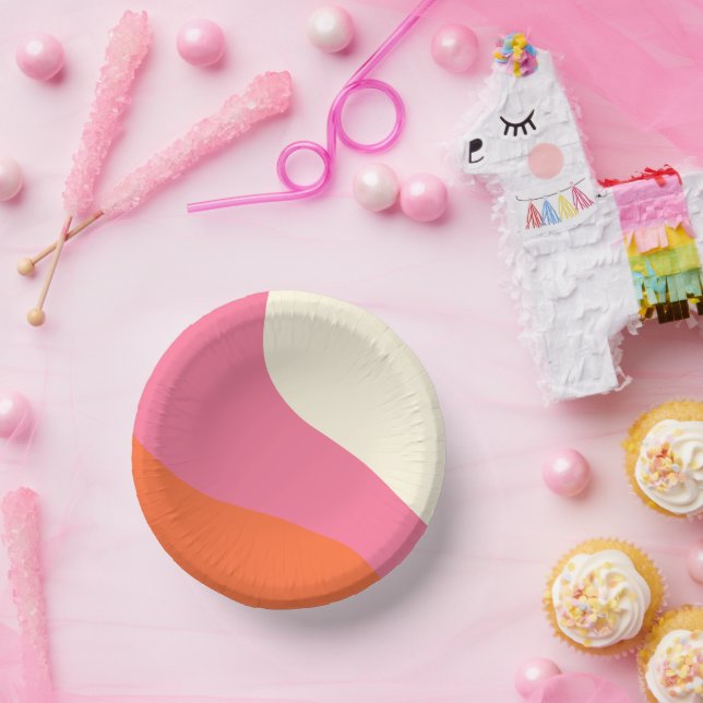 Simple Waves - Pink, Orange and Cream Paper Plate (Party)