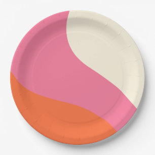Simple Waves - Pink, Orange and Cream Paper Plate