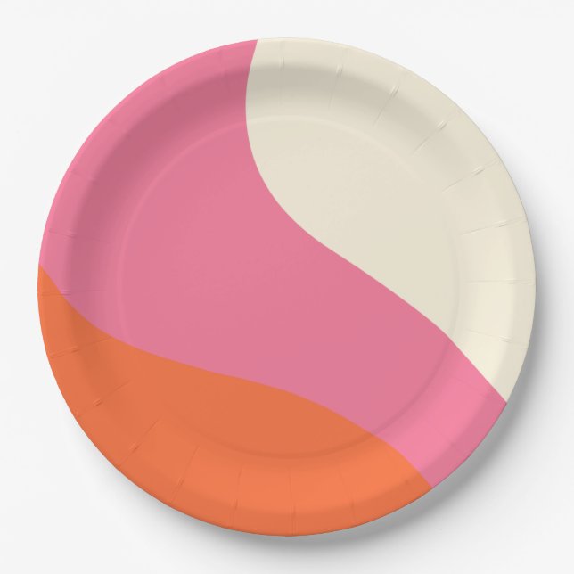Simple Waves - Pink, Orange and Cream Paper Plate (Front)