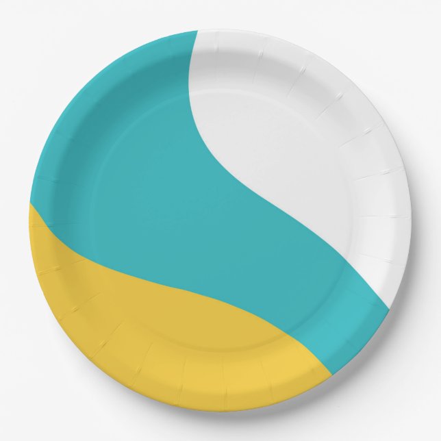 Simple Waves - Turquoise and Yellow Paper Plate (Front)