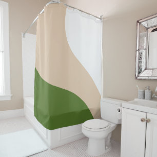 Simple Waves - White, Sand & Palm Green Shower Curtain
