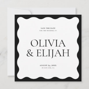 Simple Wavy Black and White Modern Save the Date Invitation