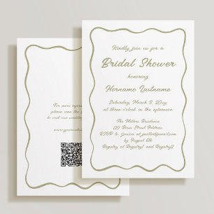 Simple Wavy Frame Olive Green QR Bridal Shower Invitation