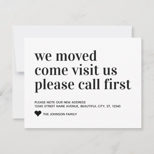 Simple We Moved Come Visit Call First Home Moving Announcement (Front)