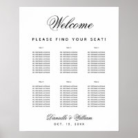 Simple Wedding 6 Table Black & White Seating Chart