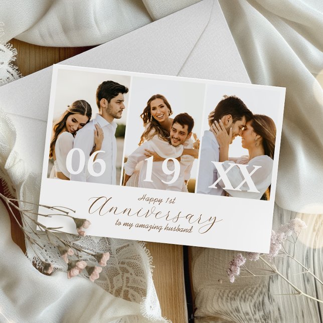 Simple Wedding Anniversary Photo | Collage Card (Capture cherished moments and heartfelt love in one beautiful wedding anniversary card.)