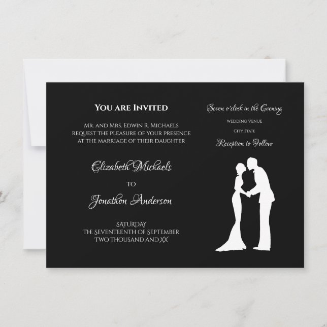 Simple Wedding Black and White Bride and Groom Invitation (Front)