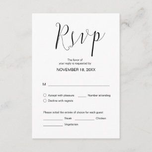 Simple Wedding Calligraphy, Black, Dinner RSVP Enclosure Card
