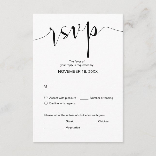 Simple Wedding Calligraphy, Black,  Dinner RSVP Enclosure Card (Front)