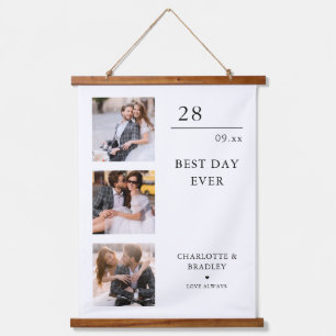 Simple Wedding Couple 3 Photo Picture Hanging Tapestry