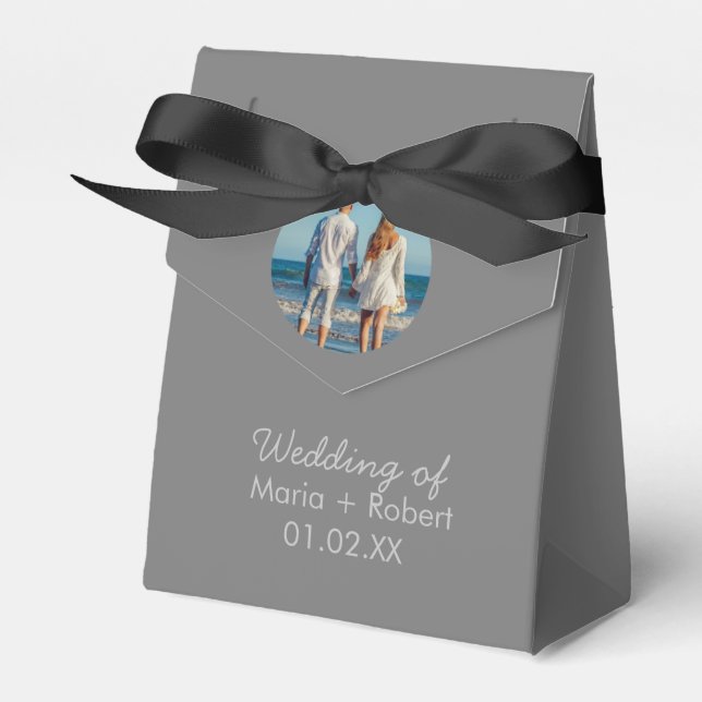 Simple Wedding Couple Grey Photo Favour Box (Front Side)