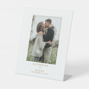 Simple Wedding Couple Photo Names & Date Pedestal Sign
