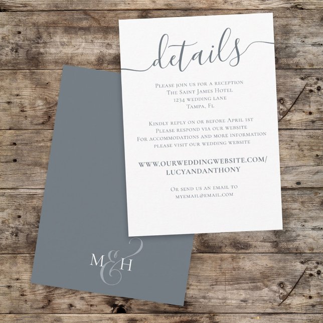 Simple Wedding Details Calligraphy Script Blue Enclosure Card (Creator Uploaded)