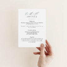 Simple wedding details card with sage green font