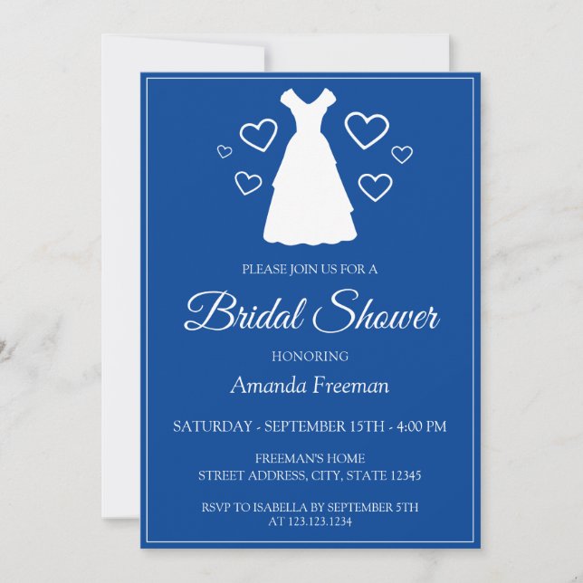 Simple Wedding Dress Silhouette Blue Bridal Shower Invitation (Front)
