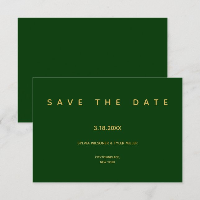 Simple Wedding Emerald Green Minimalist Save The Date (Front/Back)