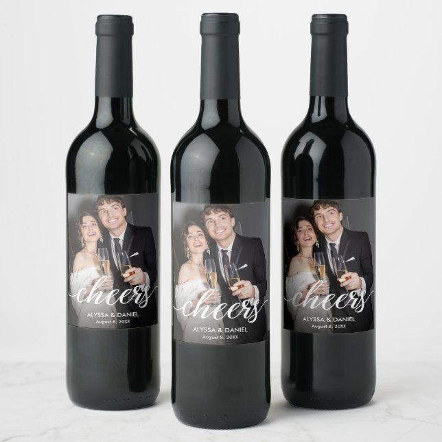 Simple Wedding Engagement Photo Cheers Custom Wine Label (Bottles)