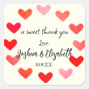 Simple Wedding Gift Favour Heart Handwritten Style Square Sticker