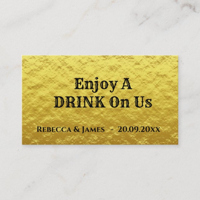 Simple Wedding Gold Black Free Drink Ticket Card (Front)