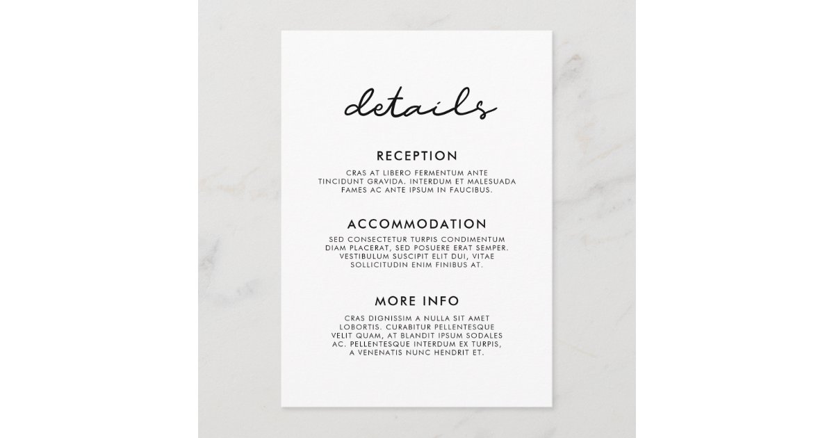 Simple wedding guest information card | Zazzle