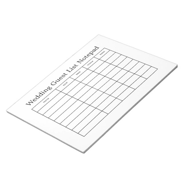 Simple Wedding Guest List Notepad (Angled)