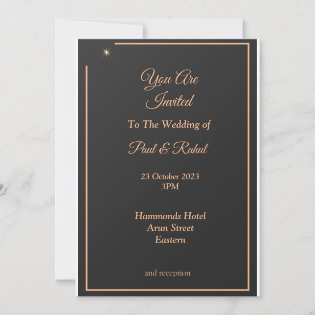 Simple Wedding Invitation,  black and gold Invitation (Front)
