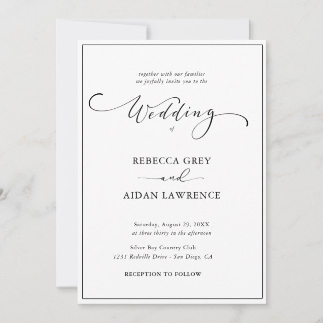 Simple Wedding Invitation Black and White Photos (Front)