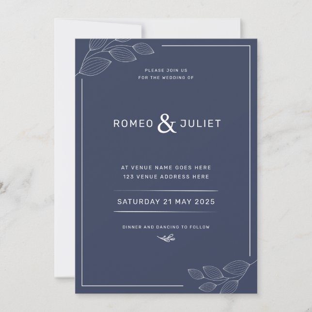 Simple Wedding Invitation Modern Navy Blue (Front)