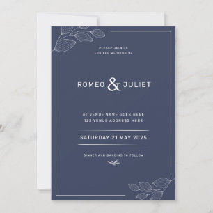 Simple Wedding Invitation Modern Navy Blue