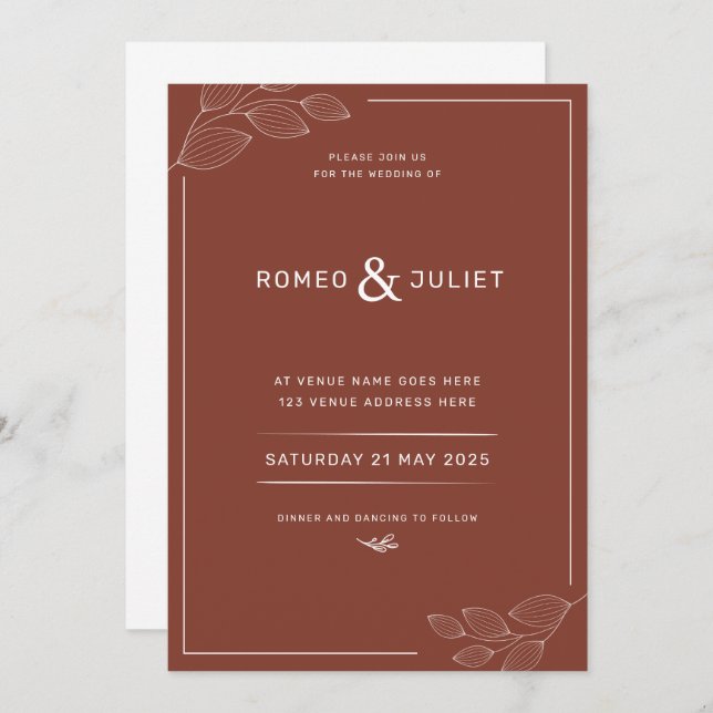 Simple Wedding Invitation Modern Terracotta (Front/Back)