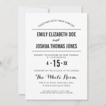 Simple wedding invitation plain black white custom