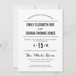 Simple wedding invitation plain black white custom