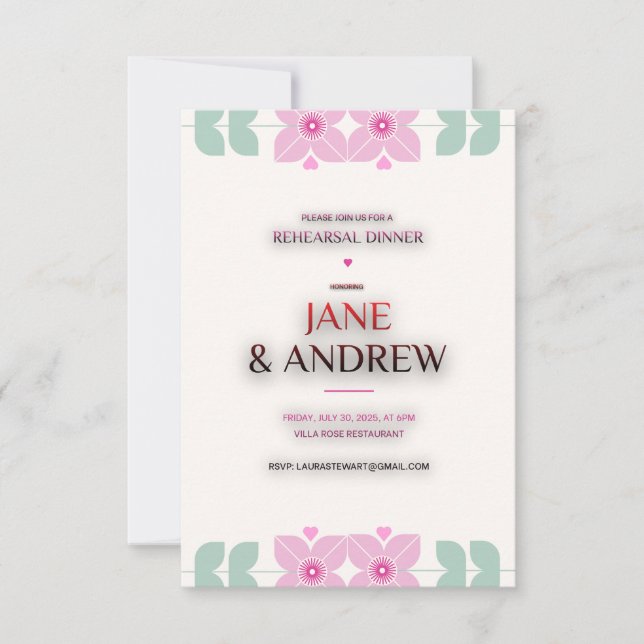 Simple wedding invitation with touches of green, s (Front)