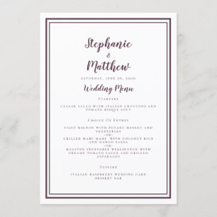 Simple Wedding Menu Trendy Purple Chic Framed