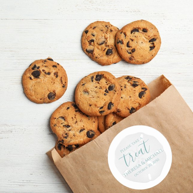 Simple Wedding Minimalist Treat Beach Sand Dollar Classic Round Sticker (Please take a treat sand a dollar wedding favor sticker label. )