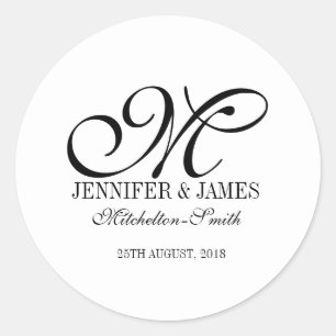 Simple wedding monogram any colour sticker favours