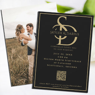 Simple Wedding Monogram Classic Minimal QR Code Invitation