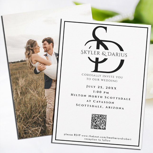 Simple Wedding Monogram Classic Minimal QR Code Invitation (Creator Uploaded)