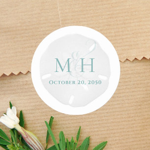 Simple Wedding Monogram Minimalist Beach  Classic Round Sticker