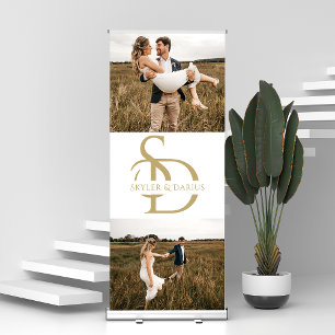 Simple Wedding Monogram Personalised 2 Photo Retractable Banner