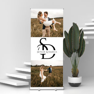 Simple Wedding Monogram Personalised 2 Photo Retractable Banner