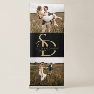 Simple Wedding Monogram Personalised 2 Photo Retractable Banner