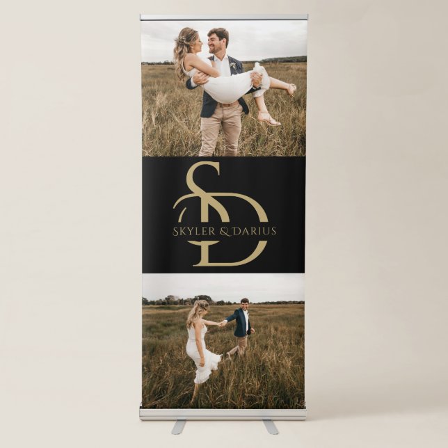 Simple Wedding Monogram Personalised 2 Photo Retractable Banner (Front)