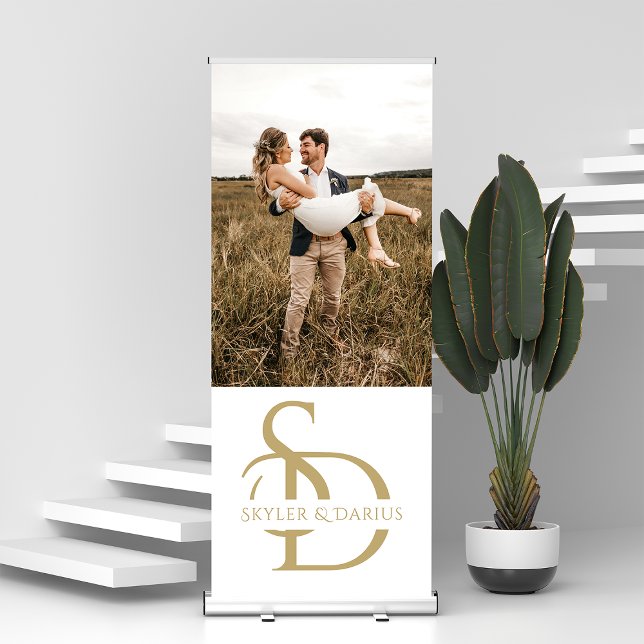 Simple Wedding Monogram Personalised Photo Retractable Banner (Creator Uploaded)